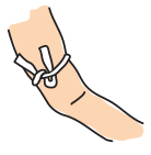 drawing of a tourniquet tied around a forearm