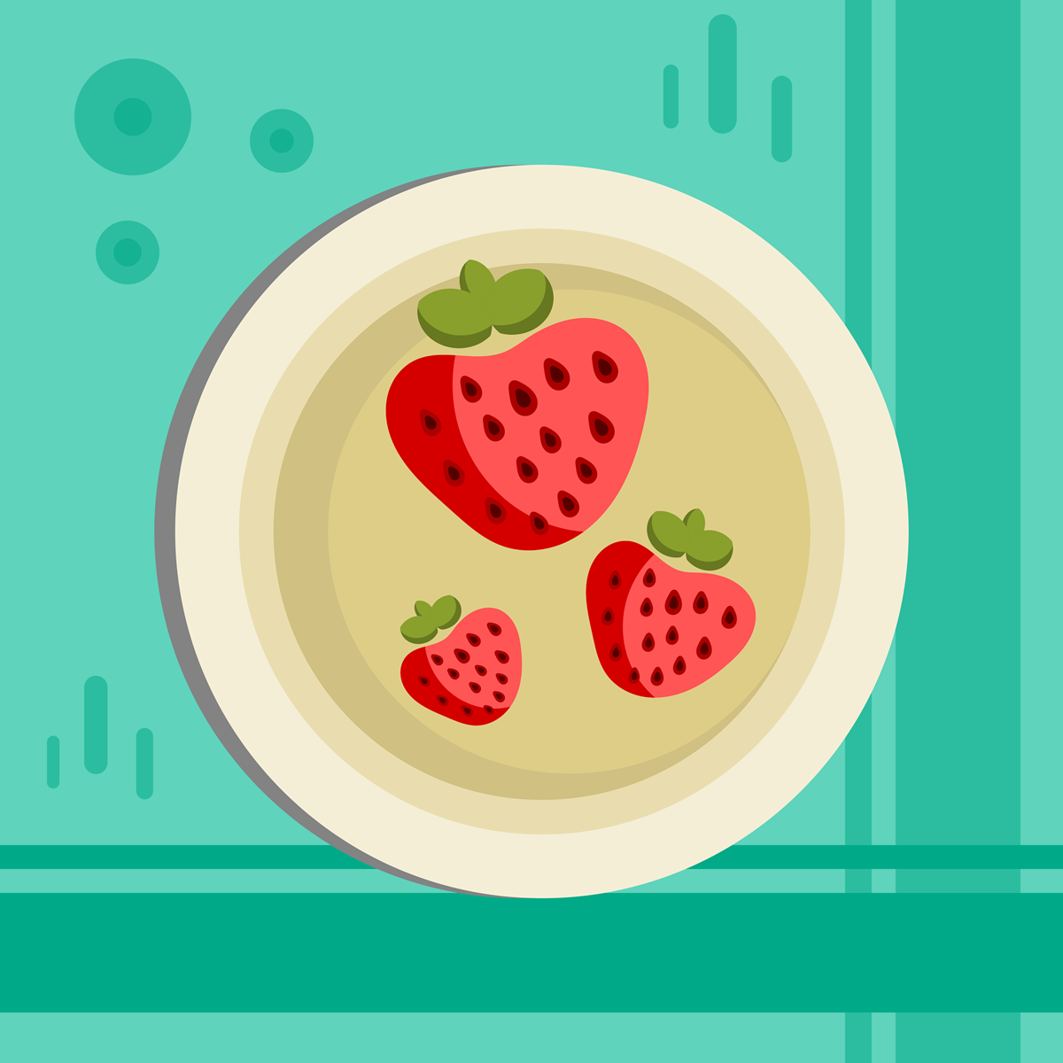 stock image of strawberries on a plate with a green background