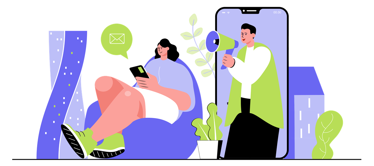 stock image of a woman looking at a phone