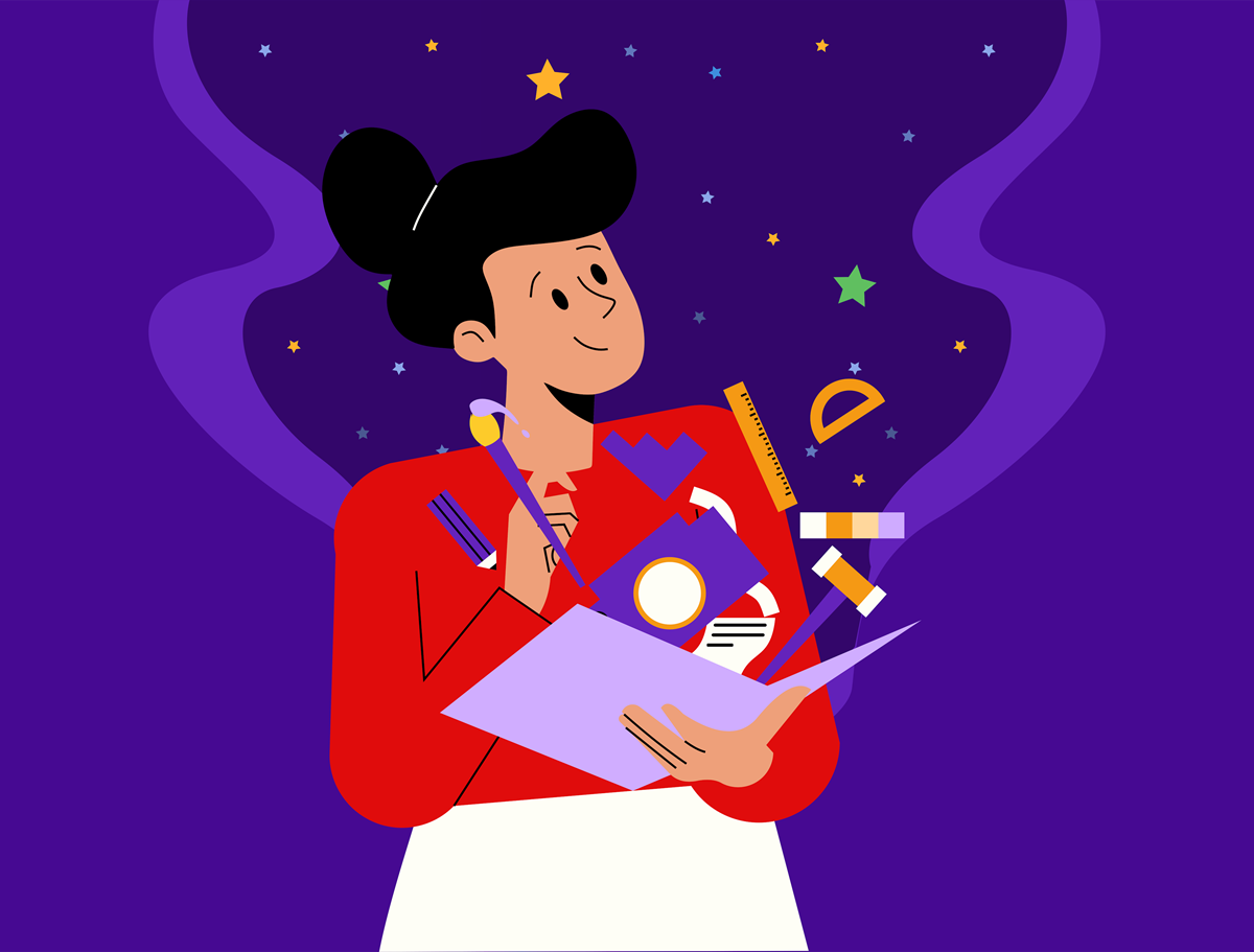 stock illustration of a teacher opening a book