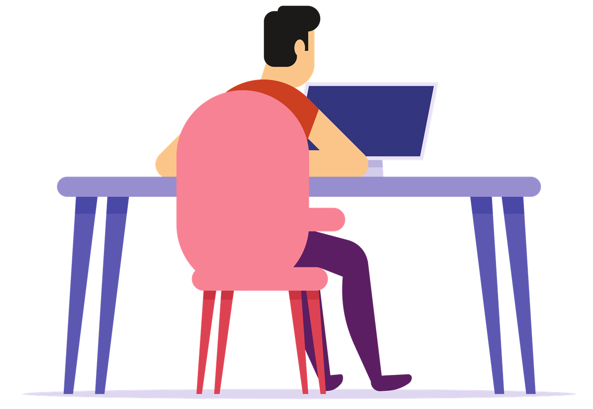 stock graphic of a man sitting at a desk