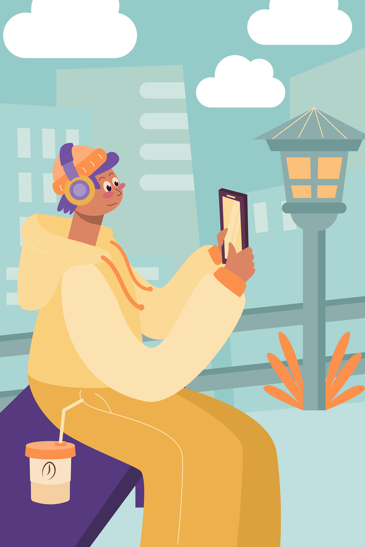 drawing of a young person reading on a tablet