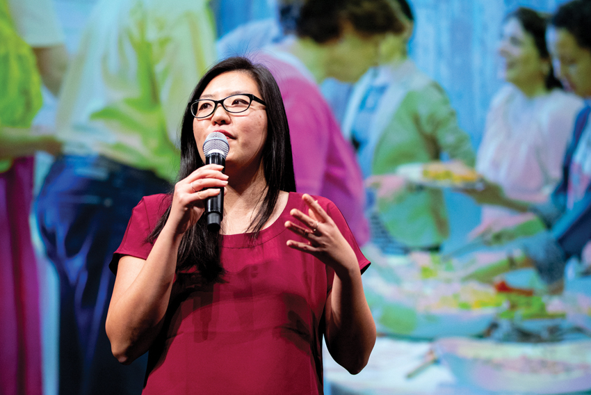 Trixie Ling speaking about Flavours of Hope at PechaKucha (Vancouver, 2019) | Photo credit: Bright Photography